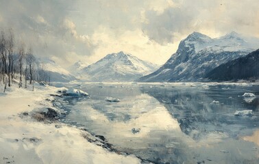 Obraz premium Glacier Lake Aerial View Iceland Impressionism Calm Serene Landscape