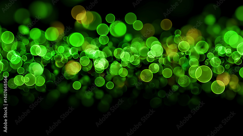 Aufkleber Abstract background of green and yellow bokeh circles on black, creating a vibrant and luminous effect, ideal for celebratory or technological designs, offering free space for text or logo