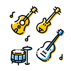 Fototapeta premium Minimalist Music Icon Doodle and Instrument Line Art Collection