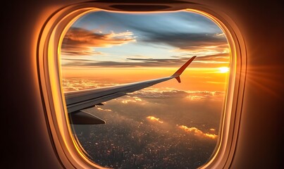Fototapeta premium A view from airplane window over city