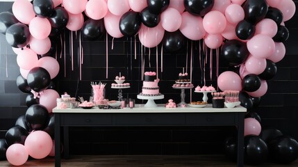 birthday black and pink balloons