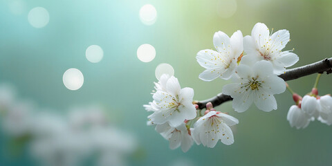 Serene White Cherry Blossoms in Bloom – Delicate Springtime Elegance on a Soft Pastel Background