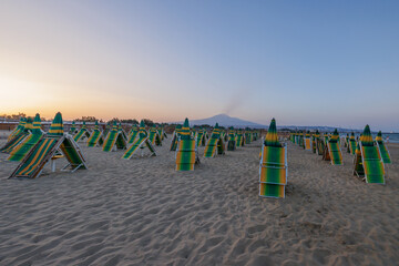 Etna Volcano erupted, view from the beach in Catania, Sicily