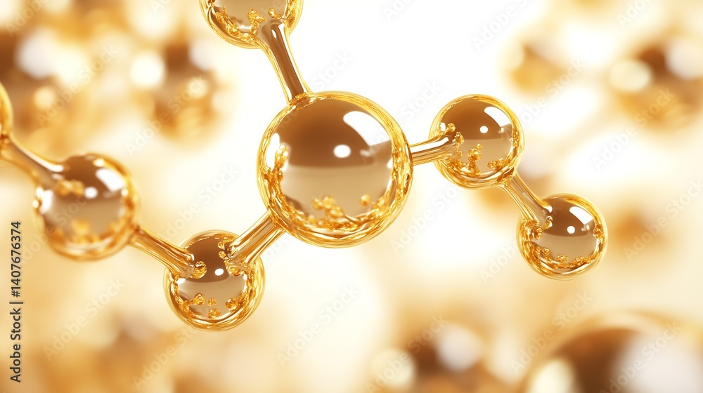 Poster Close up of a golden molecular structure with intricate connections and bright background : Generative AI