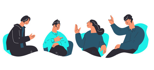 Discussions with colleagues, demonstration debates or speakers. Communication and collaboration, meaningful discussions. Vector images isolated on white background.