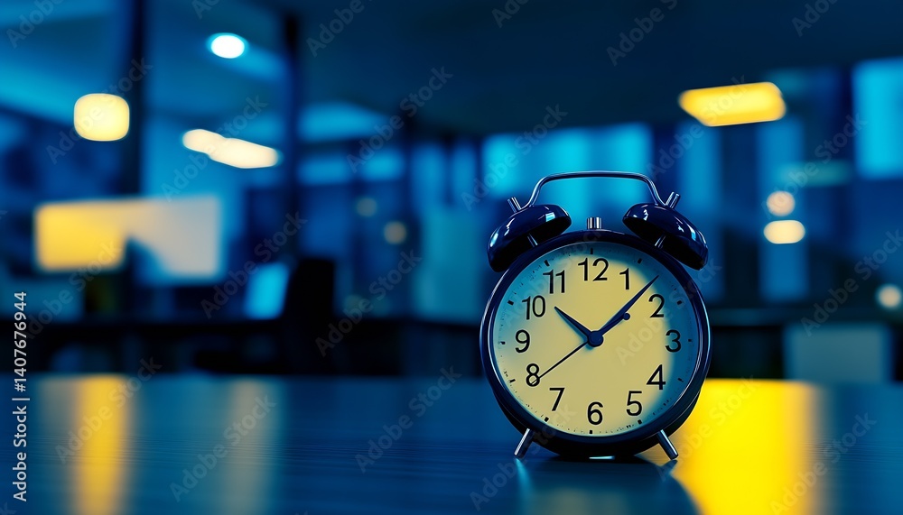Poster Vintage alarm clock with clear numbers illuminated by soft indoor lighting creating an inviting vibe : Generative AI