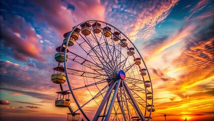 Empty Ferris Wheel at Sunset, Pastel Sky - Dreamy Fairytale Amusement Park