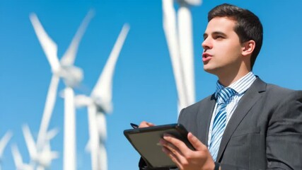 Lecturer Discussing Renewable Energy Solutions With Digital Tablet Generative AI