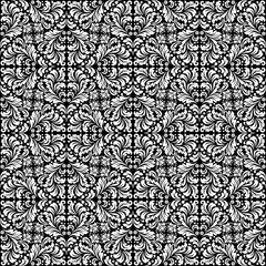 Wallpaper in the style of Baroque. White and black floral ornament. Seamless vector background. Graphic pattern for fabric, wallpaper, packaging. Ornate Damask flower illustration.