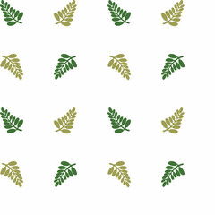 Seamless pattern with alternating green botanical leaves on white background. Simple flat design, perfect for textiles, wrapping paper, or wallpaper.