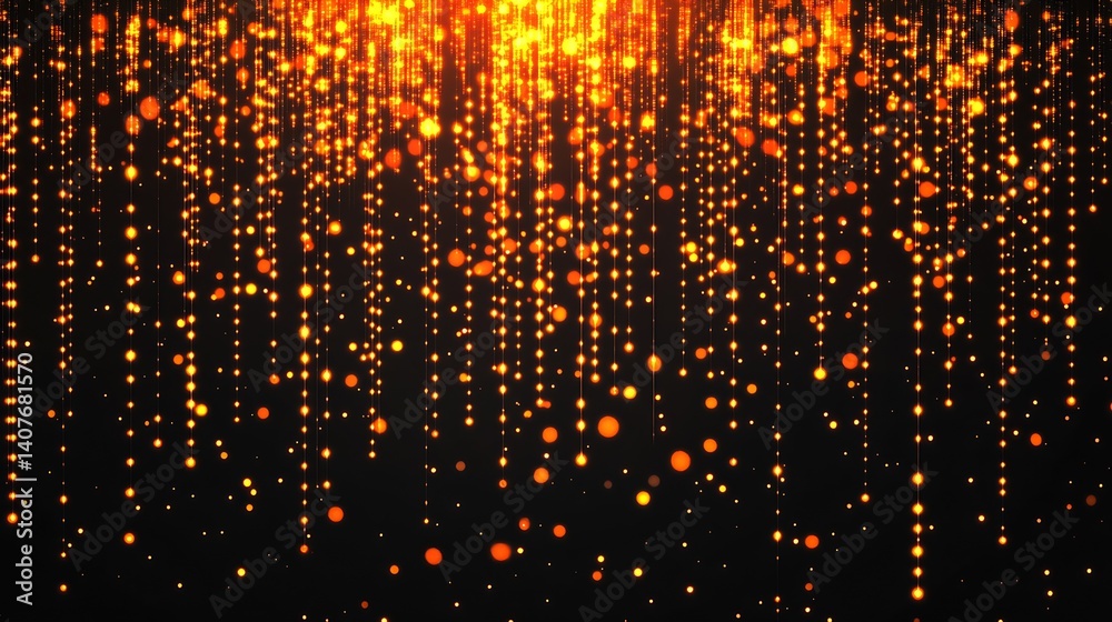Poster A mesmerizing display of sparkling golden particles dancing in a dreamlike abstract setting : Generative AI