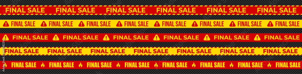 Poster final sale banner set with red and yellow warning tapes on transparent background. perfect for clear