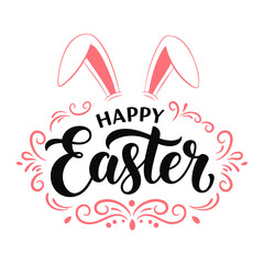Obraz premium Happy Easter Bunny Ears and Elegant Lettering Design