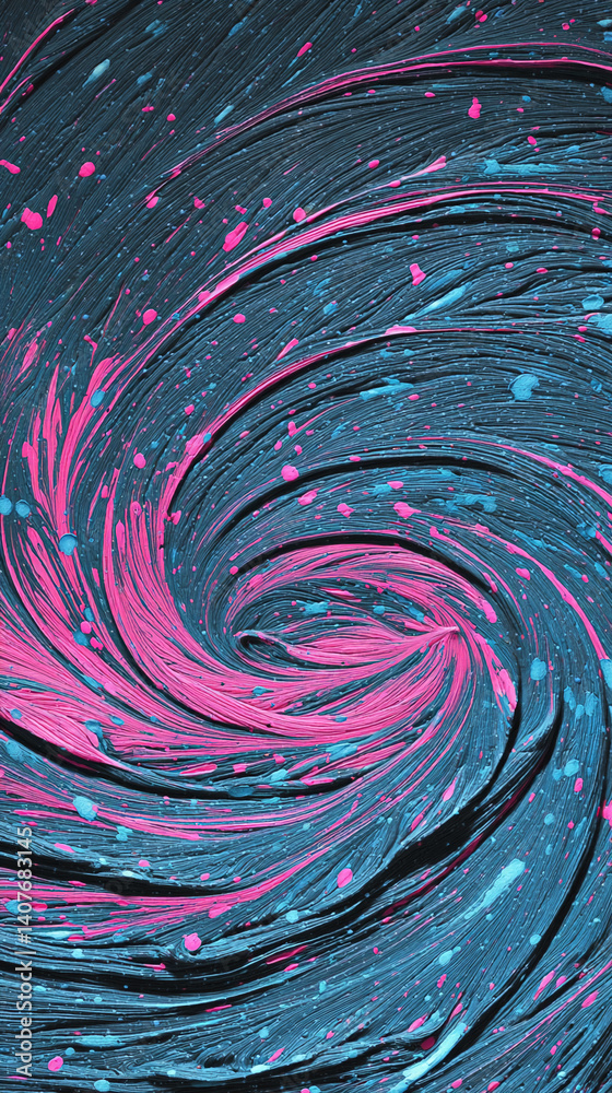 Aufkleber Swirling dark teal and pink paint texture, creating a dynamic vortex pattern with speckled accents, showcasing artistic expression and abstract design, ideal for vibrant backgrounds