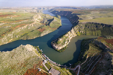 Aerial View of Rumkale Fortress in Springtime 4k video, Gaziantep, Turkey