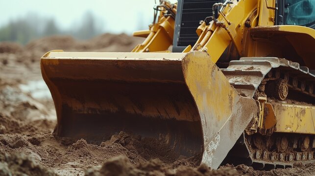 Construction worker operating a bulldozer for site leveling. Featuring power and precision
