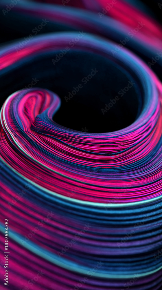 Poster abstract image of swirling, layered lines in shades of pink, purple, and blue, creating a dynamic an