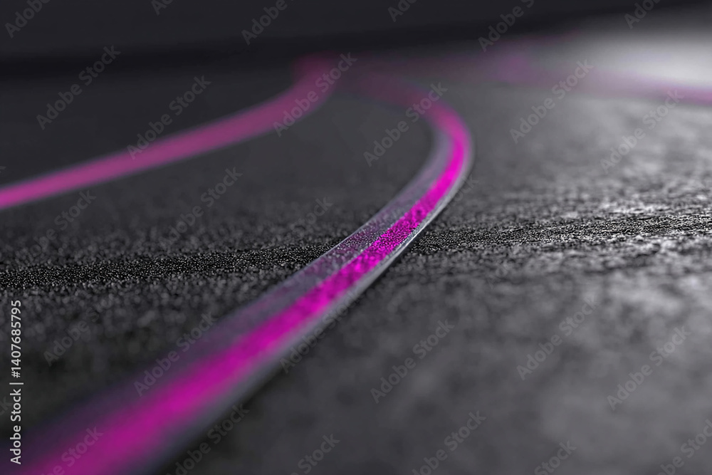 Poster Close-up of dark textured surface with a pink glowing line, creating a sleek and modern appearance, showcasing a potential design element for technology or abstract art