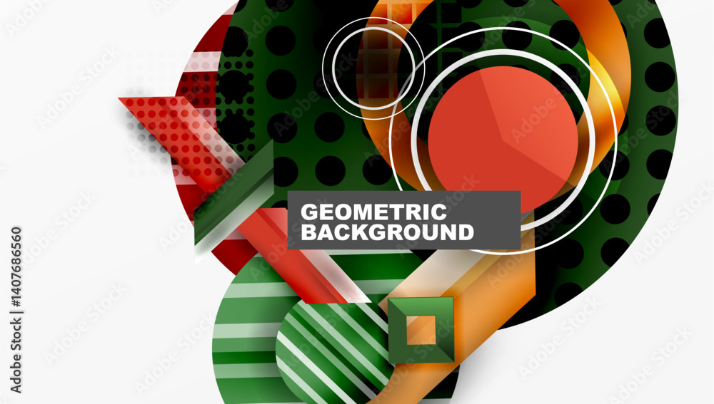 Poster abstract geometric composition. overlapping shapes, vibrant colors, dynamic design. modern aesthetic