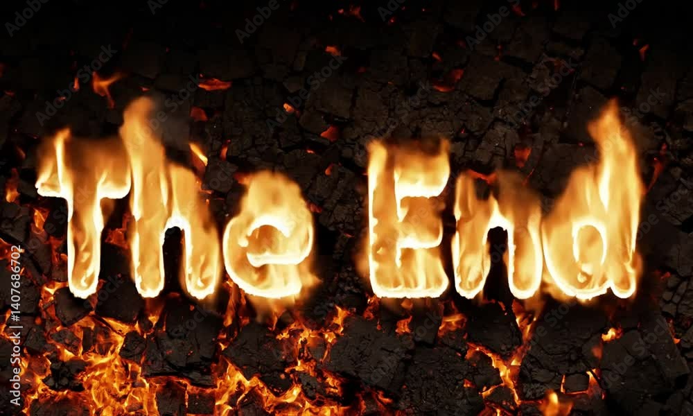 Poster the end text in bold gothic font with fiery intense burning effect made with generative ai technolog
