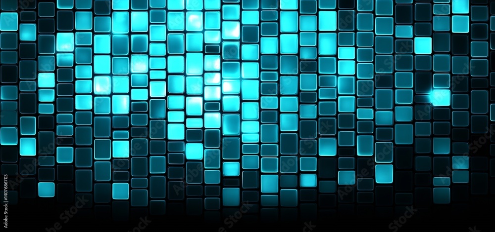 Poster Vivid Blue Light Abstract Background with Square Shapes for Modern Digital Art and Design : Generative AI