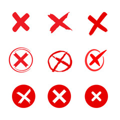 Fototapeta premium Icon set Red wrong symbol, red cross, x, reject, cancel crossmark icon vector set, 