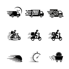 Icon set Fast moving shipping delivery,  express delivery, fast shipping delivery truck icon symbol sign. Vector illustation 