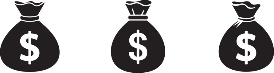  Set of Three Money Bags with Dollar Symbols on White Background