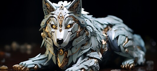 Paper quilling Direwolf Nano Robot full body in a sea of diamonds, ai generative