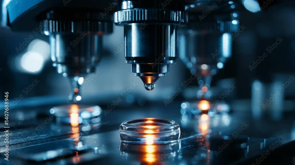 Poster macro view of high-tech water molecules under microscope analysis generative ai