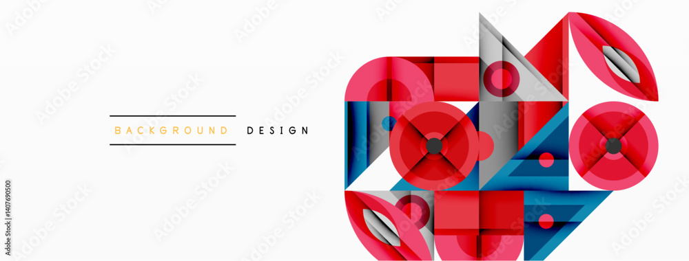 Aufkleber Abstract geometric composition. Red, blue, gray shapes overlap creating dynamic visual effect. Modern design element for backgrounds, presentations. Minimalist style.