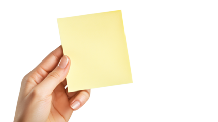 Hand Holding Yellow Sticky Note on White Background