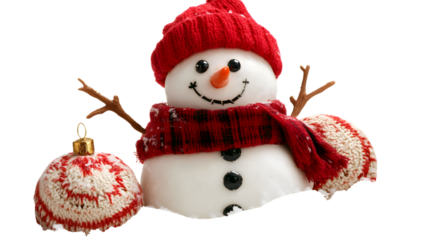 Cheerful Snowman Standing Alone on White Background, Winter Theme Illustration