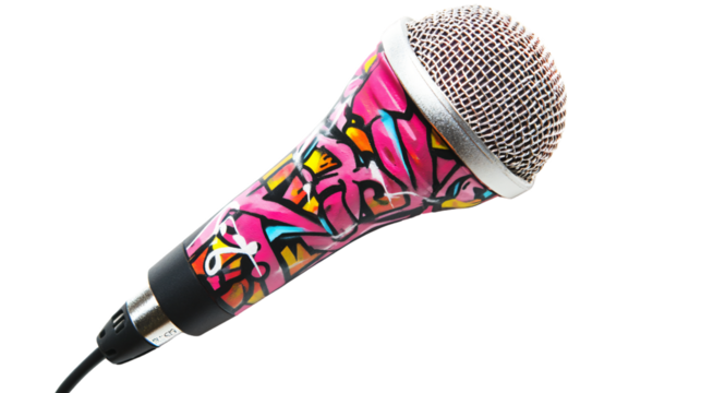 Professional Hip Hop Graffiti-Style Microphone Isolated on White Background
