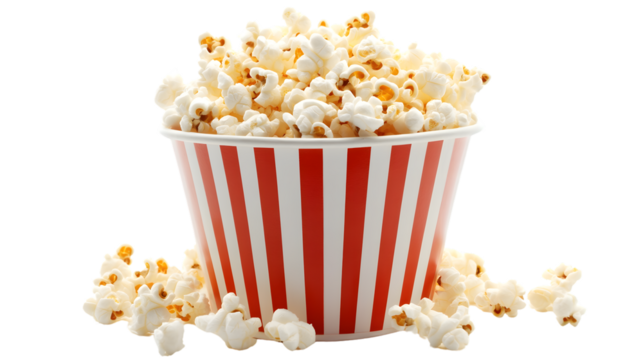 High-Quality Popcorn Bucket Isolated on White Background for Cinematic Snack Ads