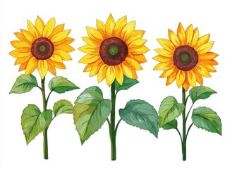 Obraz premium Sunflowers in Japanese Woodblock Style Minimalist Illustration
