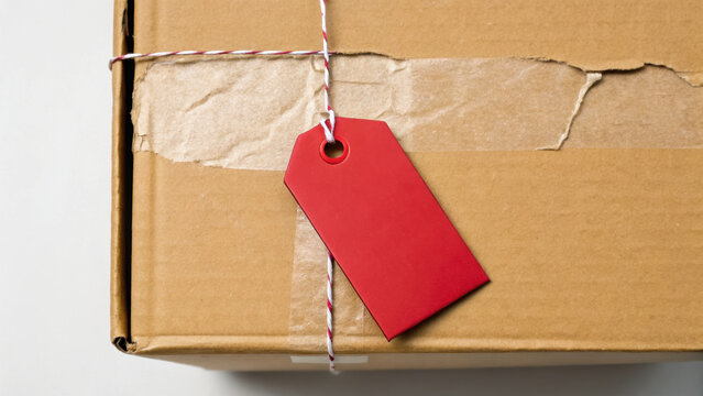 cardboard box with red tag is tied with string, showcasing importance of packaging in logistics and qc processes