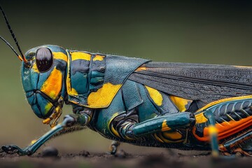 Colorful grasshopper displaying intricate details in a natural habitat during daylight hours