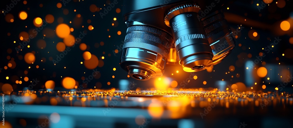 Poster intricate details of a micro surface captured by a microscope under glowing orange lights showcasing