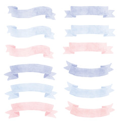 りぼんフレームの手描き水彩画イラストセット