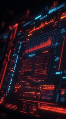 Obraz premium High-tech digital interface showcasing vibrant data trends in red and blue visualizations : Generative AI