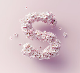 The letter "S" is formed by drifting cherry blossoms