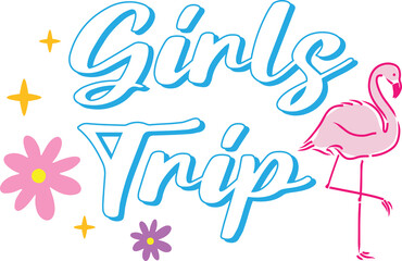 Girls trip vacation with flamingo and flower