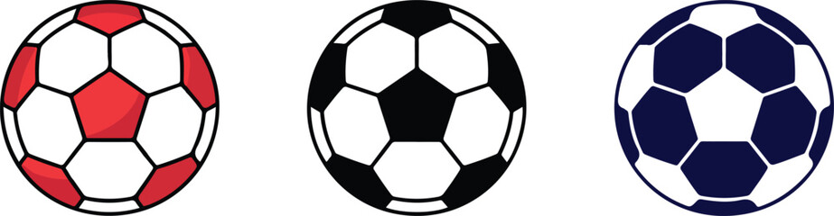  Set of Three Soccer Balls - Different Colored Designs in Red, Black, and Blue