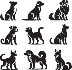 the set of dog icon silhouette design block and white background.