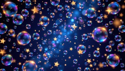 Bubbles and Stars Generate a night sky filled with floating bubbles interspersed with twinkling stars, creating a magical atmosphere.