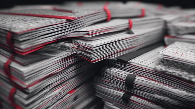 Stack of Folders Rotating in a Storage Room at Sunset Generative AI