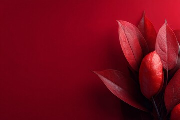 Vibrant red leaves against a rich crimson background create a striking visual contrast in natural decor