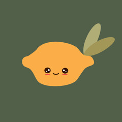 cute hand drawn cartoon character yellow lemon fruit funny vector illustration isolated on green background