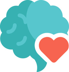 Brain with Heart icon on transparent background